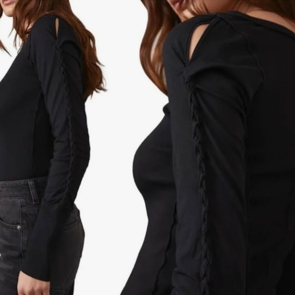 NWT FREE PEOPLE Black Daisy Chain Cuff Pullover, XS